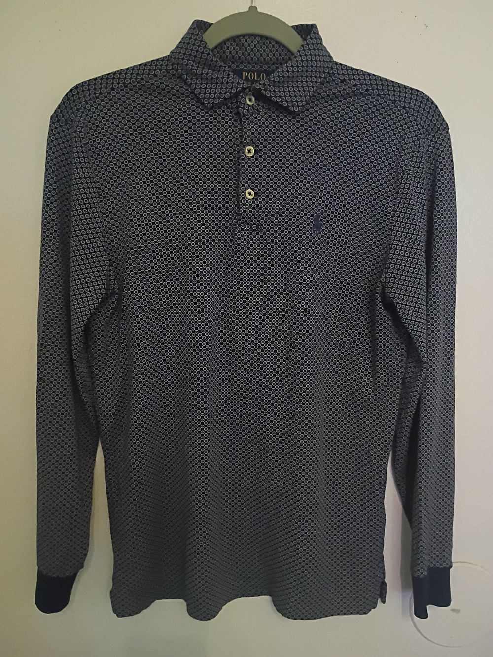 Polo by Ralph Lauren Navy and White Long-Sleeve Patterned Polo Sz XS